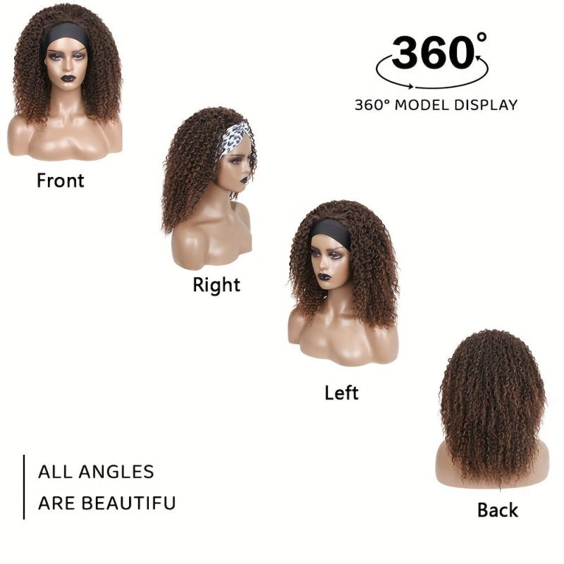 Curly Headband Wig Short Bob Kinky Curly Synthetic Wig Wet And Wavy 1B 30 16inch