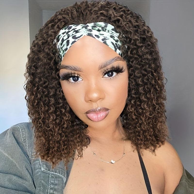 Curly Headband Wig Short Bob Kinky Curly Synthetic Wig Wet And Wavy 1B 30 16inch