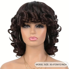 Short Afro Curly Wig With Bangs 2 Tone Big Bouncy Fluffy Curly Wig 12Inch