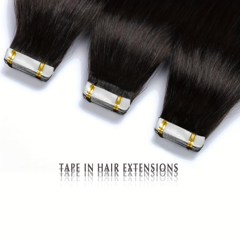 Tape In Extensions 100% Human Hair 1B Straight Seamless Skin Weft 16-26 Inches