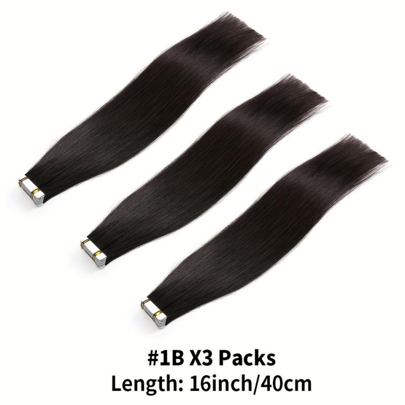 Tape In Extensions 100% Human Hair 1B Straight Seamless Skin Weft 16-26 Inches