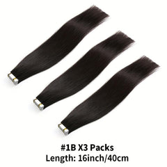Tape In Extensions 100% Human Hair 1B Straight Seamless Skin Weft 16-26 Inches