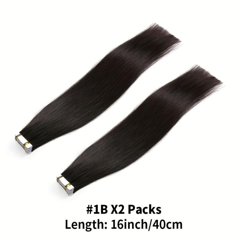 Tape In Extensions 100% Human Hair 1B Straight Seamless Skin Weft 16-26 Inches