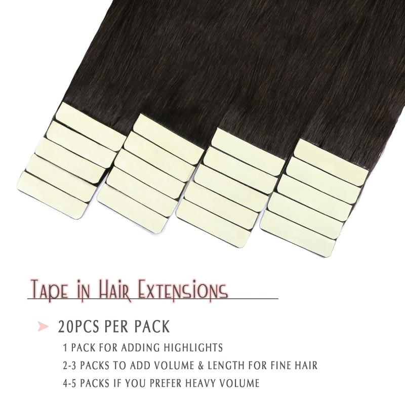 Tape In Extensions 100% Human Hair 1B Straight Seamless Skin Weft 16-26 Inches