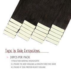 Tape In Extensions 100% Human Hair 1B Straight Seamless Skin Weft 16-26 Inches