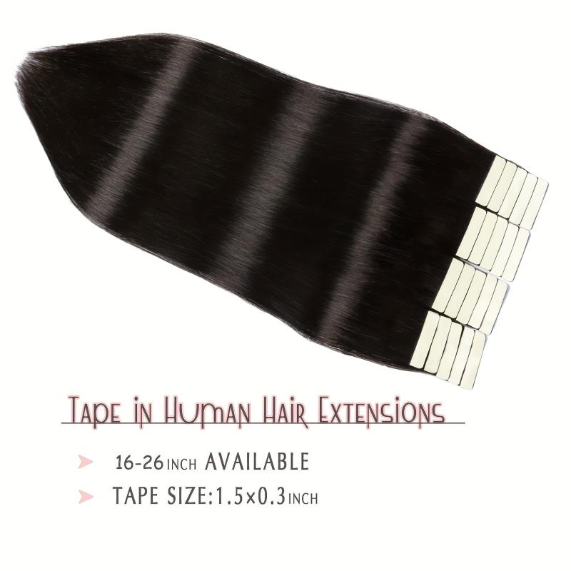 Tape In Extensions 100% Human Hair 1B Straight Seamless Skin Weft 16-26 Inches