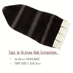 Tape In Extensions 100% Human Hair 1B Straight Seamless Skin Weft 16-26 Inches