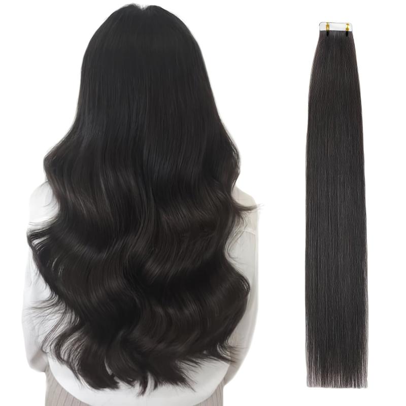 Tape In Extensions 100% Human Hair 1B Straight Seamless Skin Weft 16-26 Inches