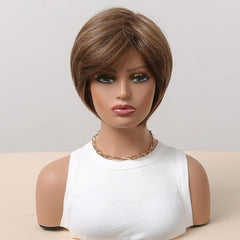 Short Bob Wig Full Bangs Natural Synthetic Hair Women