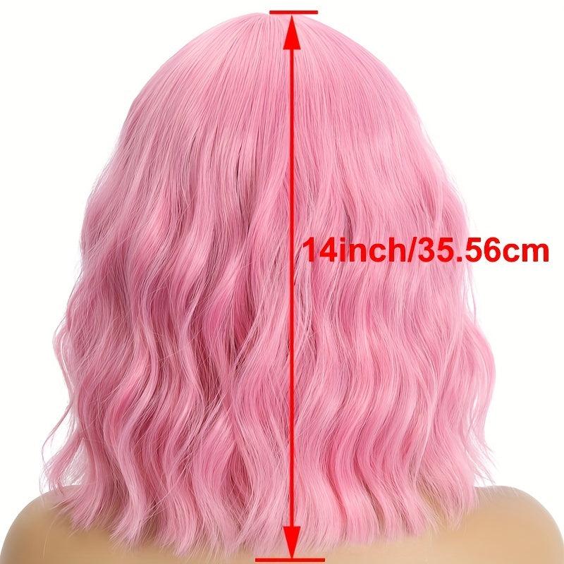 Orange Wavy Bob Wig With Bangs 14 Inches