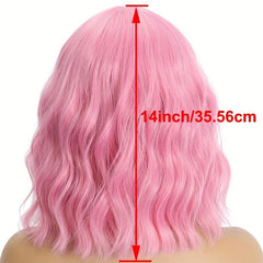 Orange Wavy Bob Wig With Bangs 14 Inches