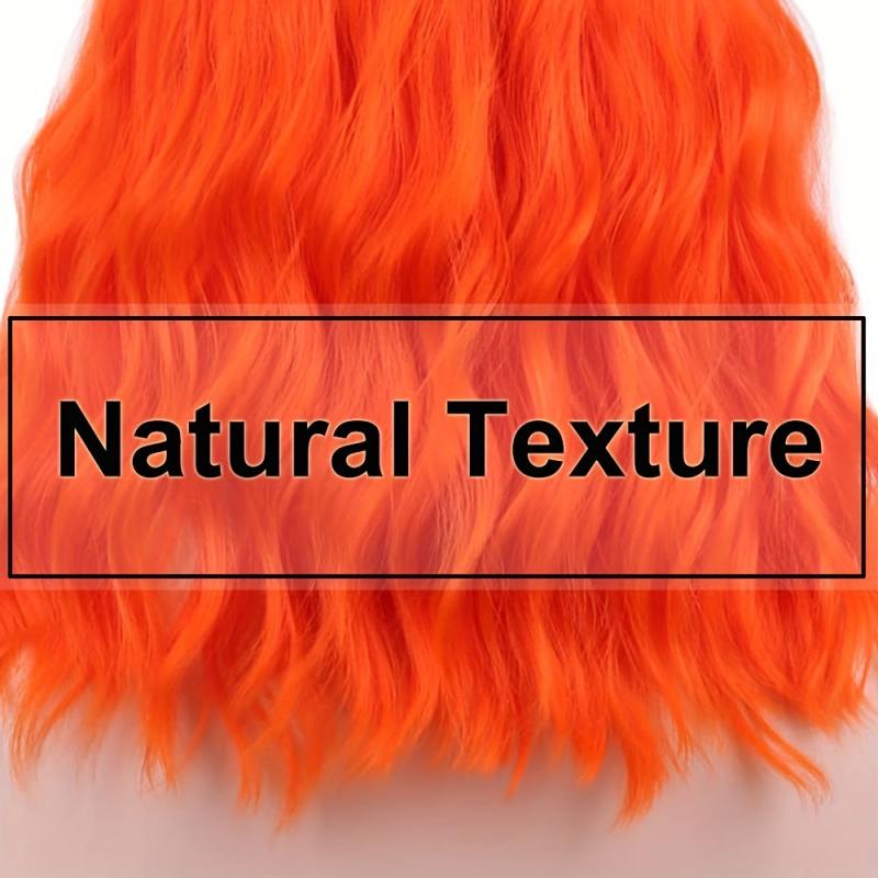 Orange Wavy Bob Wig With Bangs 14 Inches