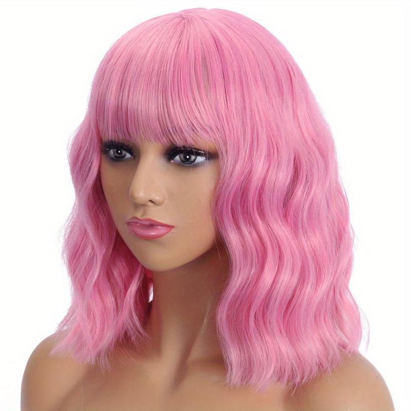 Orange Wavy Bob Wig With Bangs 14 Inches