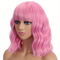 Orange Wavy Bob Wig With Bangs 14 Inches
