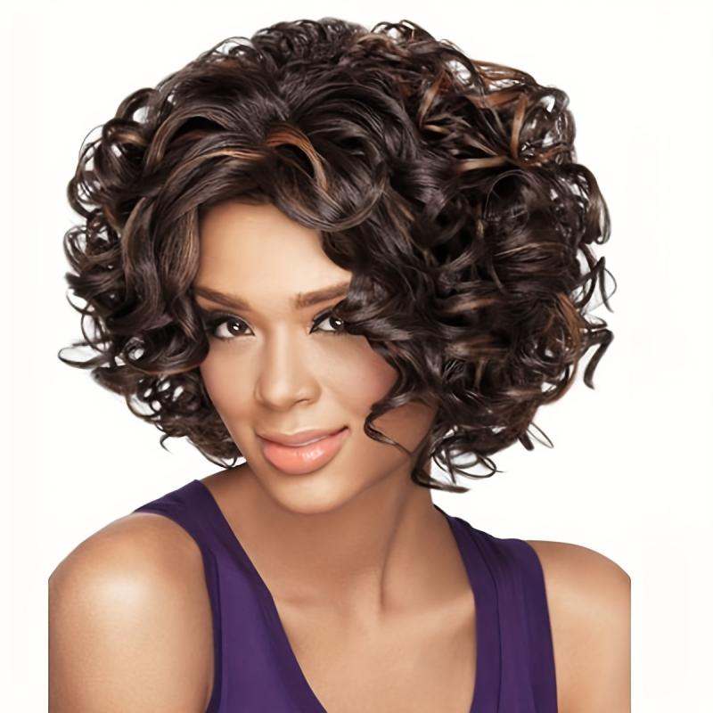 Short Curly Bob Cut Wig Synthetic Heat Resistant Natural Look