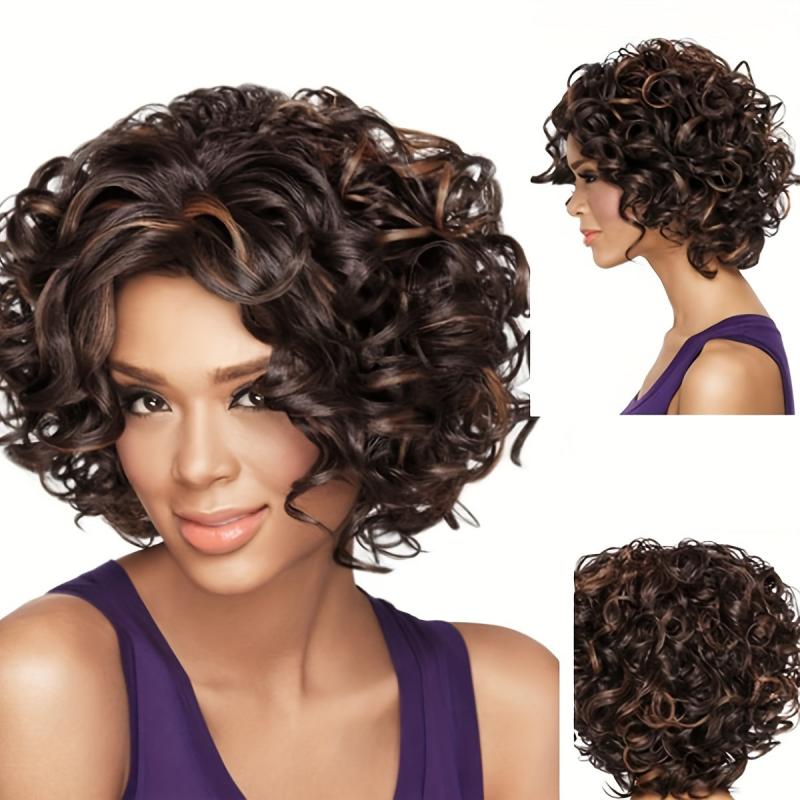 Short Curly Bob Cut Wig Synthetic Heat Resistant Natural Look