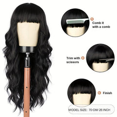 66cm Body Wave Hair Wigs With Bangs Synthetic Heat Resistant Hair for Women