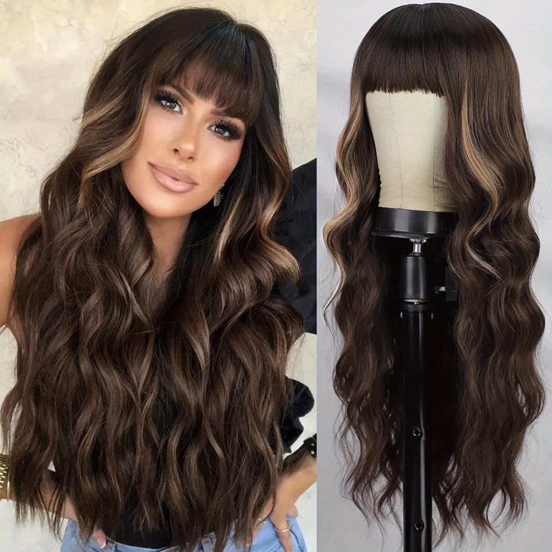 66cm Body Wave Hair Wigs With Bangs Synthetic Heat Resistant Hair for Women