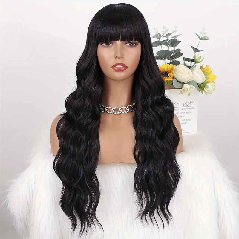 66cm Body Wave Hair Wigs With Bangs Synthetic Heat Resistant Hair for Women