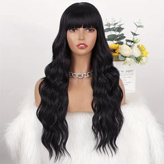 66cm Body Wave Hair Wigs With Bangs Synthetic Heat Resistant Hair for Women