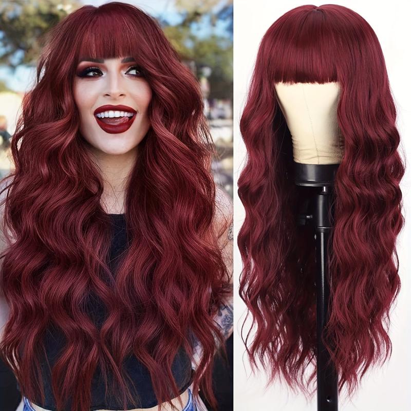 66cm Body Wave Hair Wigs With Bangs Synthetic Heat Resistant Hair for Women