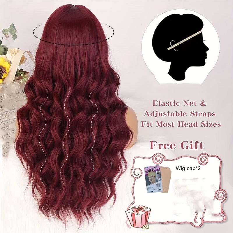 66cm Body Wave Hair Wigs With Bangs Synthetic Heat Resistant Hair for Women