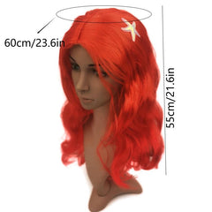 Mermaid Wig Red Curly with Starfish Cosplay Costume Hair