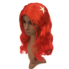 Mermaid Wig Red Curly with Starfish Cosplay Costume Hair
