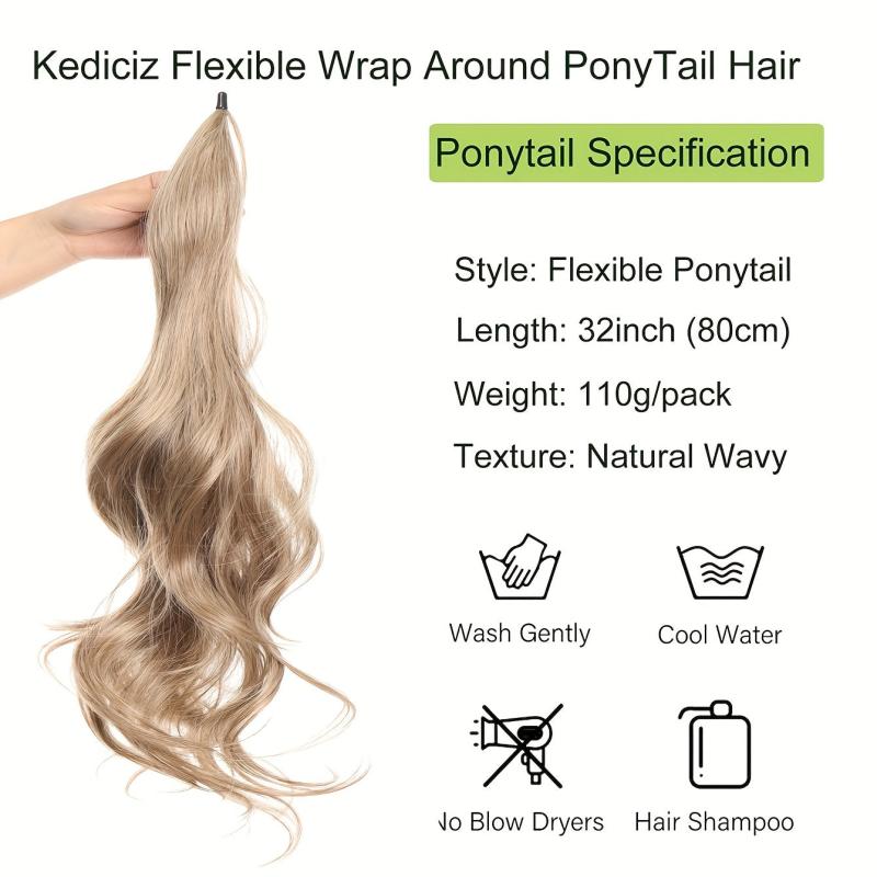 Long Curly Wavy Ponytail Extensions Synthetic Hairpiece For Women