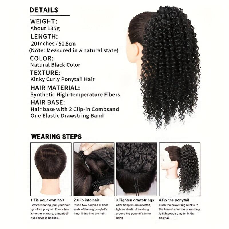 Short Afro Kinky Ponytail Extension for Women - Curly Drawstring Ponytail