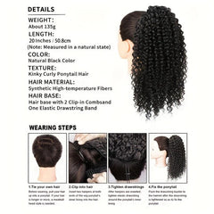 Short Afro Kinky Ponytail Extension for Women - Curly Drawstring Ponytail
