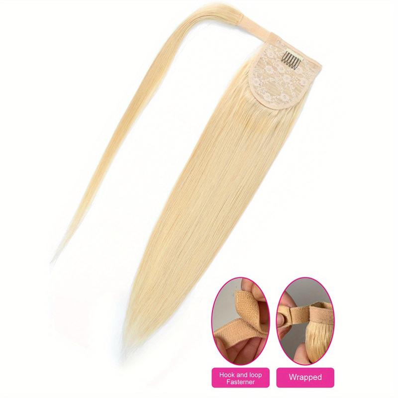 613 Blonde Straight Human Hair Ponytail Extensions 25 4 66 04 Cm