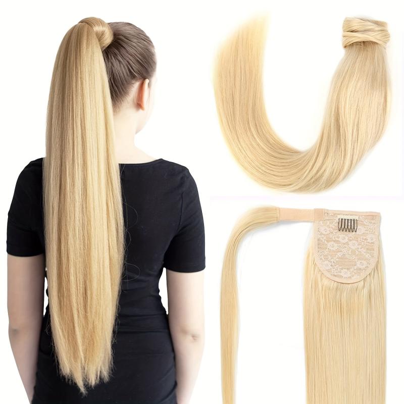 613 Blonde Straight Human Hair Ponytail Extensions 25 4 66 04 Cm