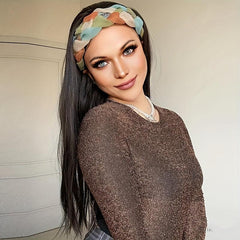 Long Straight Synthetic Headband Wig 60 96 Cm Brown Hair With Colorful Headband