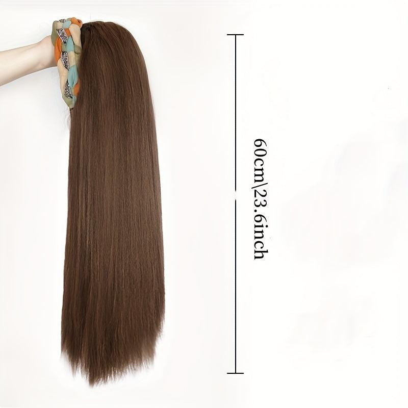 Long Straight Synthetic Headband Wig 60 96 Cm Brown Hair With Colorful Headband