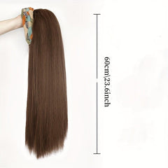 Long Straight Synthetic Headband Wig 60 96 Cm Brown Hair With Colorful Headband