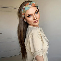 Long Straight Synthetic Headband Wig 60 96 Cm Brown Hair With Colorful Headband