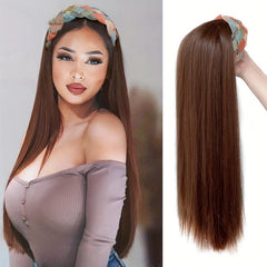 Long Straight Synthetic Headband Wig 60 96 Cm Brown Hair With Colorful Headband