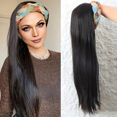 Long Straight Synthetic Headband Wig 60 96 Cm Brown Hair With Colorful Headband
