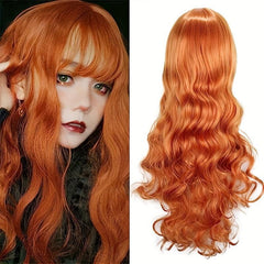 Long Loose Curly Hair Wig With Bangs Synthetic Fiber