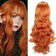 Long Loose Curly Hair Wig With Bangs Synthetic Fiber