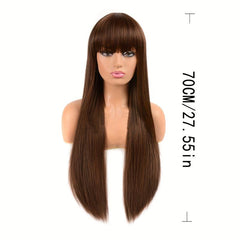 Long Straight Wig With Bangs Synthetic Wig Beginners Friendly Heat Resistant