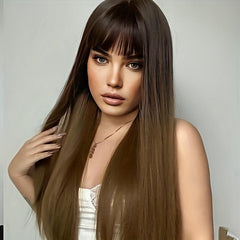 Long Straight Wig With Bangs Synthetic Wig Beginners Friendly Heat Resistant