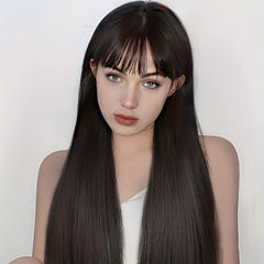 Long Straight Wig With Bangs Synthetic Wig Beginners Friendly Heat Resistant