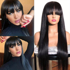 Long Straight Wig With Bangs Synthetic Wig Beginners Friendly Heat Resistant