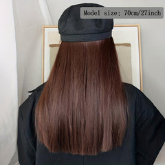 Synthetic Wig Hat With Hair Long Straight Hair Beret Cap for Women