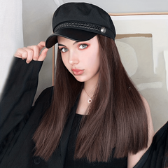 Synthetic Wig Hat With Hair Long Straight Hair Beret Cap for Women