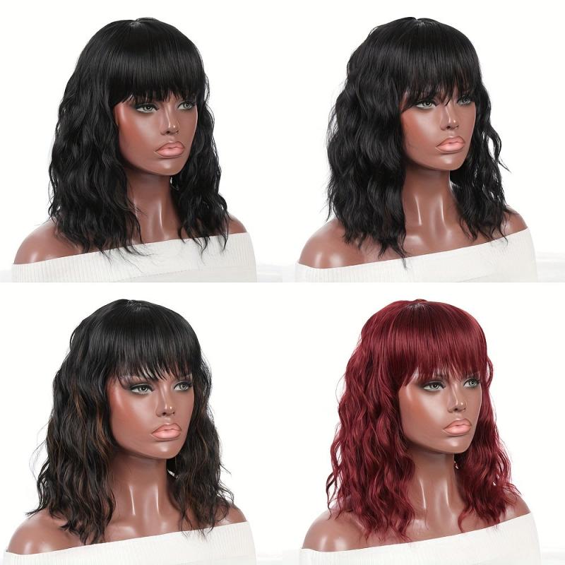 Short Curly Bob Wig With Bangs Heat Resistant