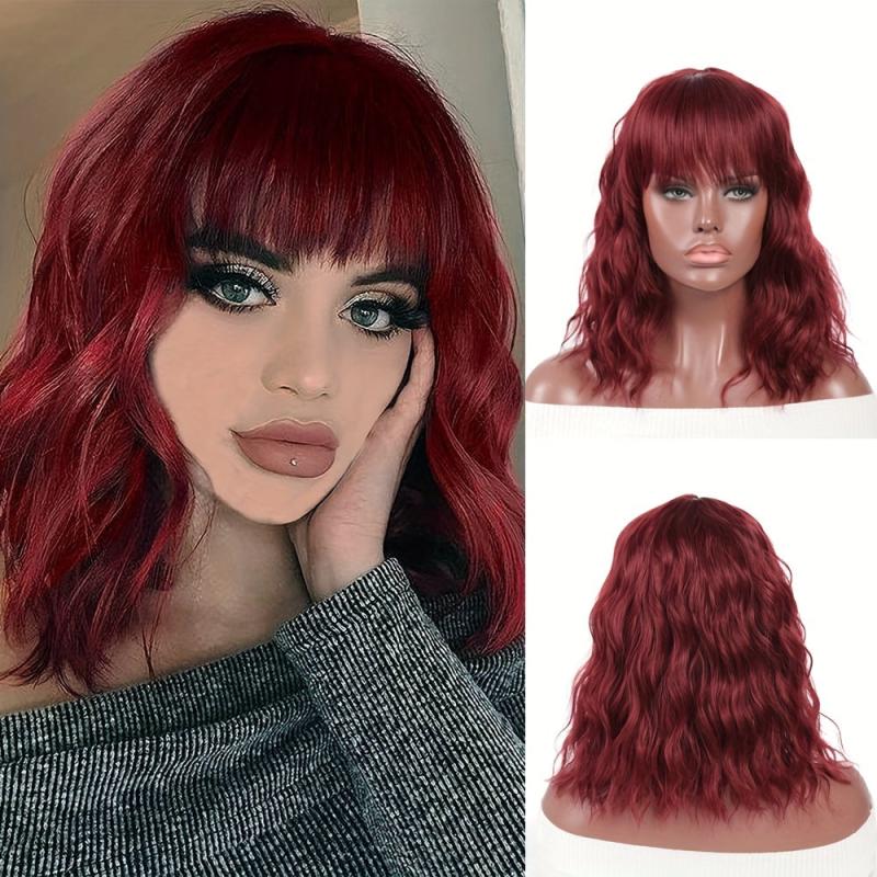 Short Curly Bob Wig With Bangs Heat Resistant