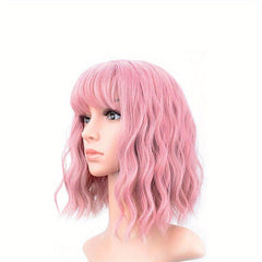 Curly Bob Wig With Bangs Short Wavy Wine Red Wigs For Women